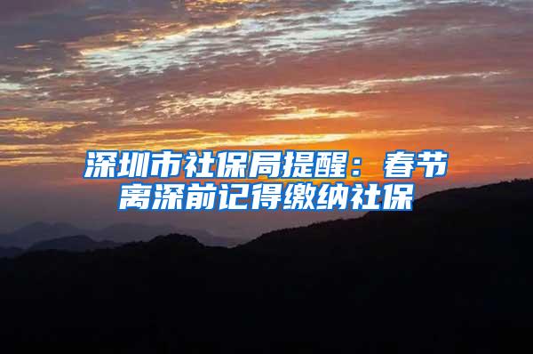 深圳市社保局提醒：春节离深前记得缴纳社保