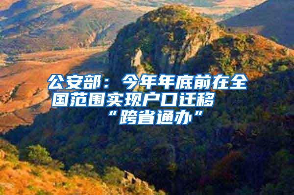 公安部：今年年底前在全国范围实现户口迁移 “跨省通办”