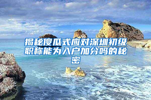 揭秘傻瓜式应对深圳初级职称能为入户加分吗的秘密