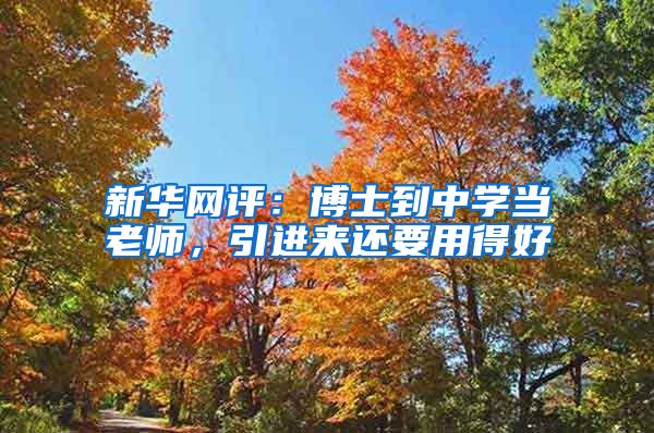 新华网评：博士到中学当老师，引进来还要用得好