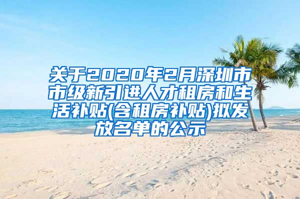 关于2020年2月深圳市市级新引进人才租房和生活补贴(含租房补贴)拟发放名单的公示